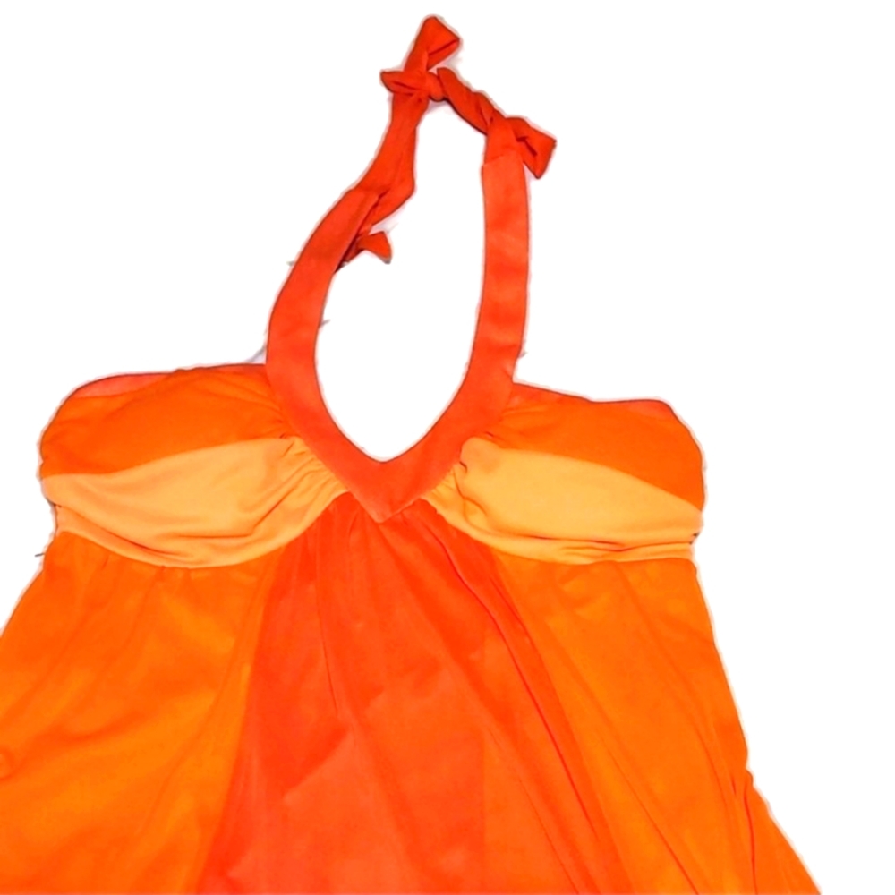 NWOT BCX Dress with strap neck tie. Orange and pink. Polyester - Picture 2 of 3